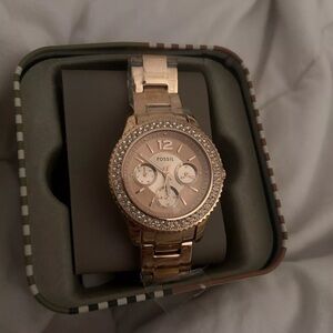 Fossil Rose Gold Watch with Crystal Accents